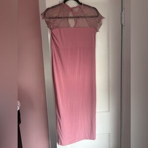 ASOS Pink Lace Yoke Bodycon Midi Dress Size 6